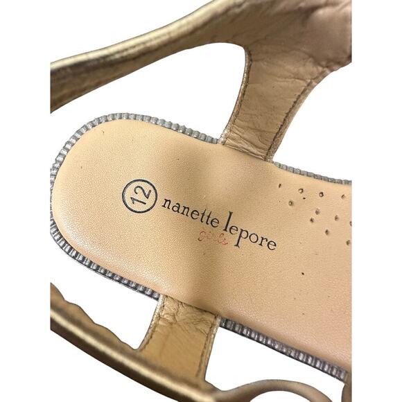 Nanette Lepore US 12 GIRLS Gold Criss Cross Ankle Strappy Sandals Vacation Beach - Picture 4 of 11